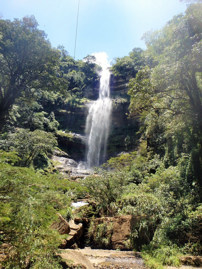 Gazing up at the other 110 metres of the waterfall