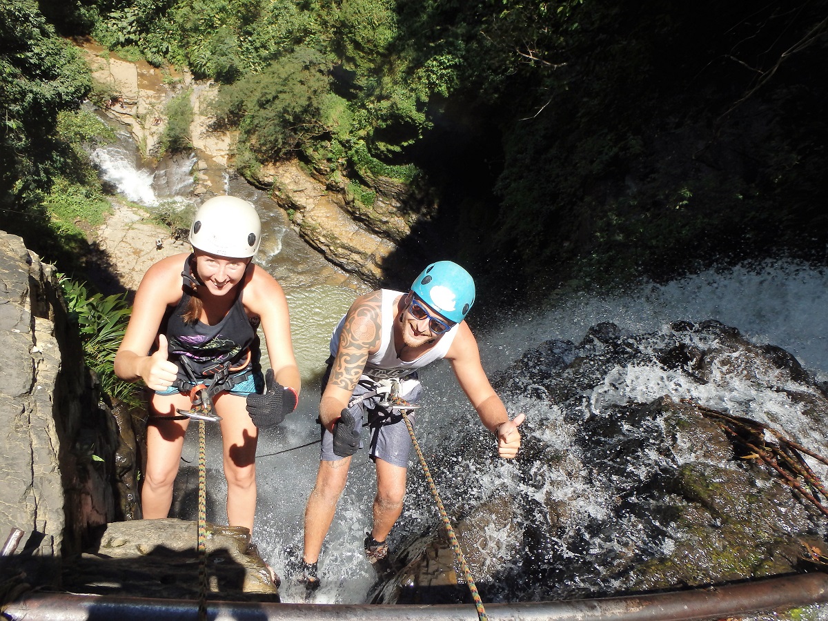 Suspended 70m over the edge of a waterfall