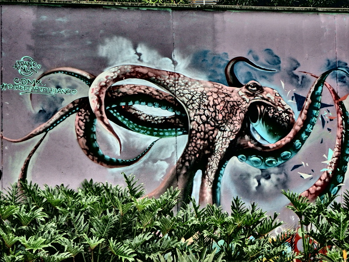 A colourful mural of an octopus