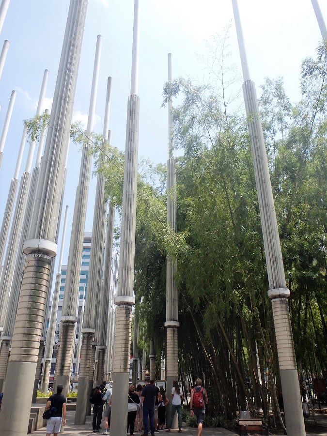 20m structures reaching out of the ground in downtown Medellin