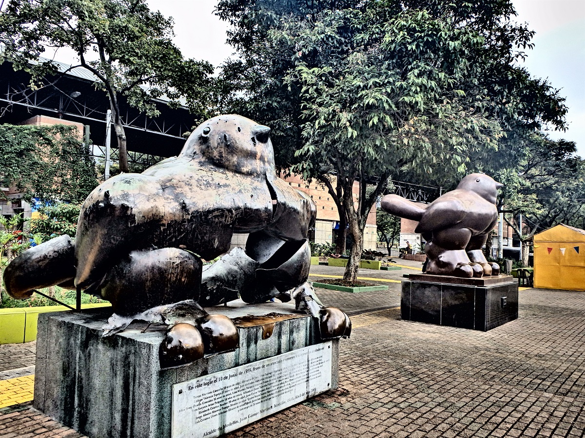 Botero's Bird of Peace statues at San Antonio plaza, Medellin