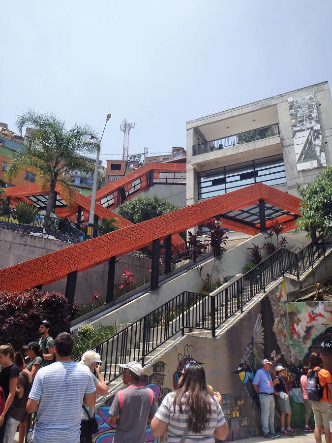 Looking up at the escalators of comuna 13