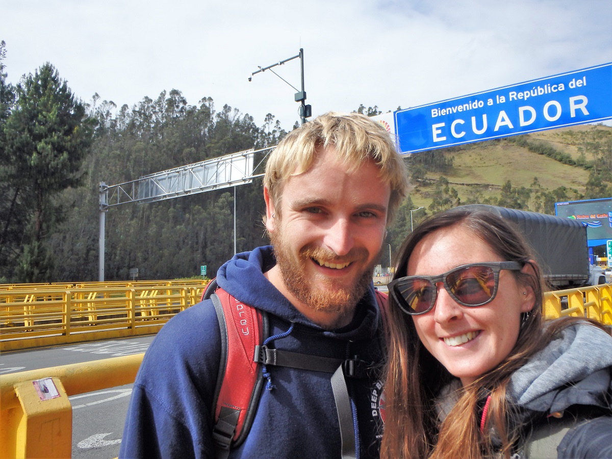 A selfie of Rhys and i crossing the border into Ecuador