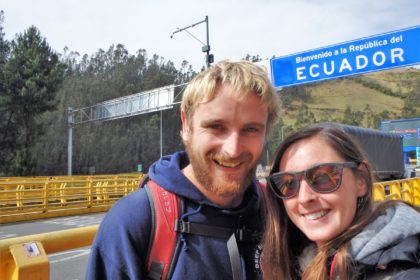 A selfie of Rhys and i crossing the border into Ecuador