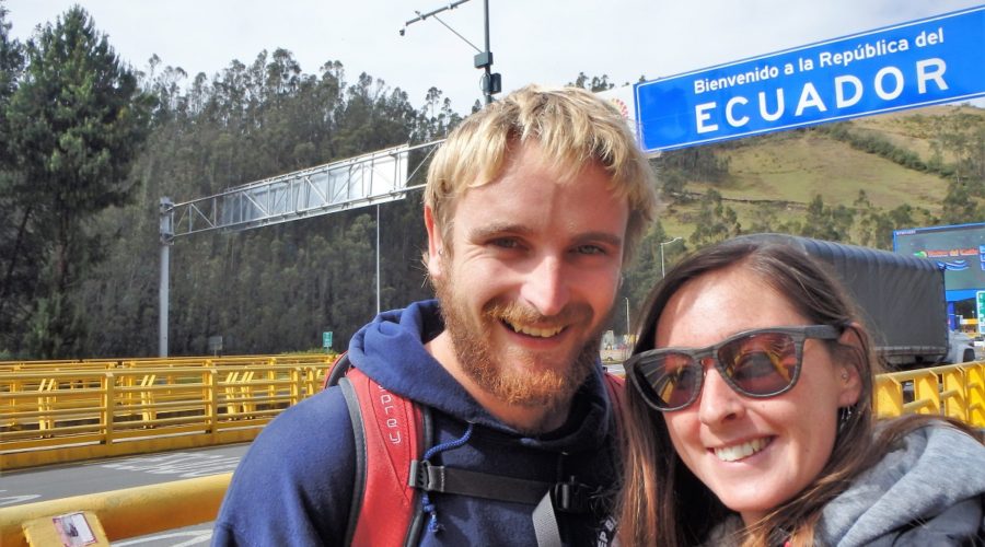 A selfie of Rhys and i crossing the border into Ecuador