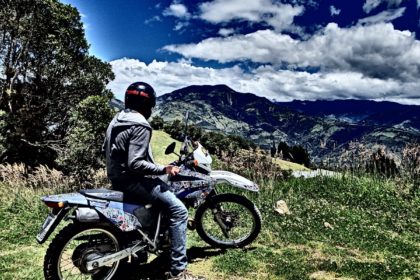 Rhys on the motorbike admiring the awesome views