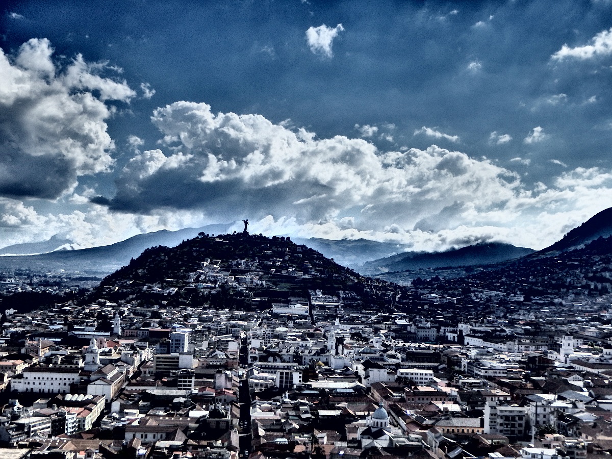 A view over part of northern Quito and the Virgin Mary statue