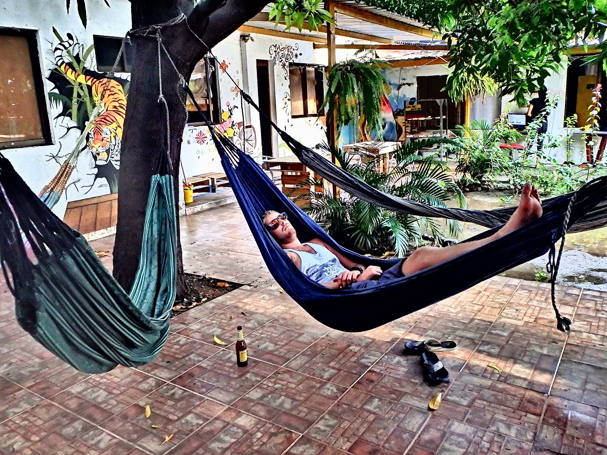 Rhys lazing in the hammock in Santa Marta, Colombia