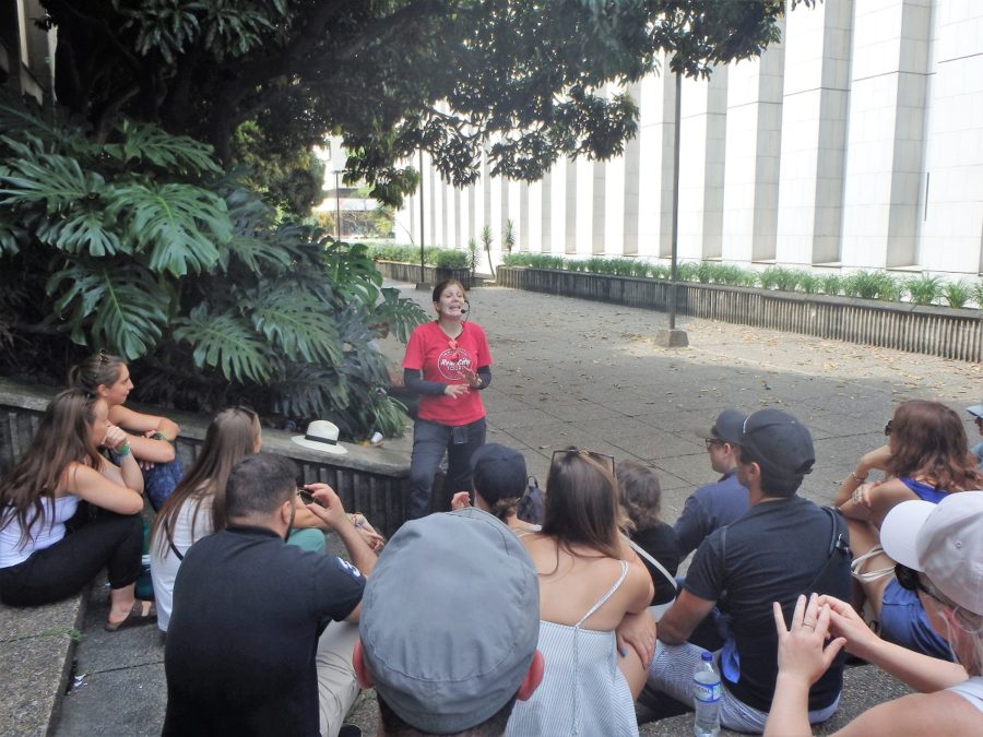 Gathered around our guide along our free walking tour