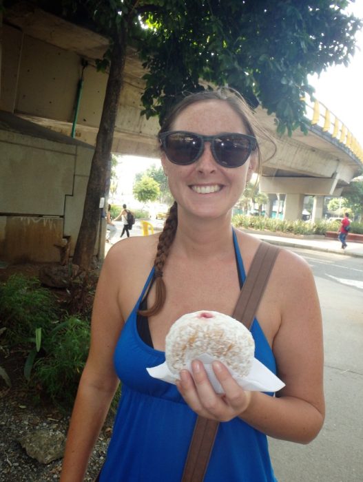 Me with a delicious jam-filled doughnut