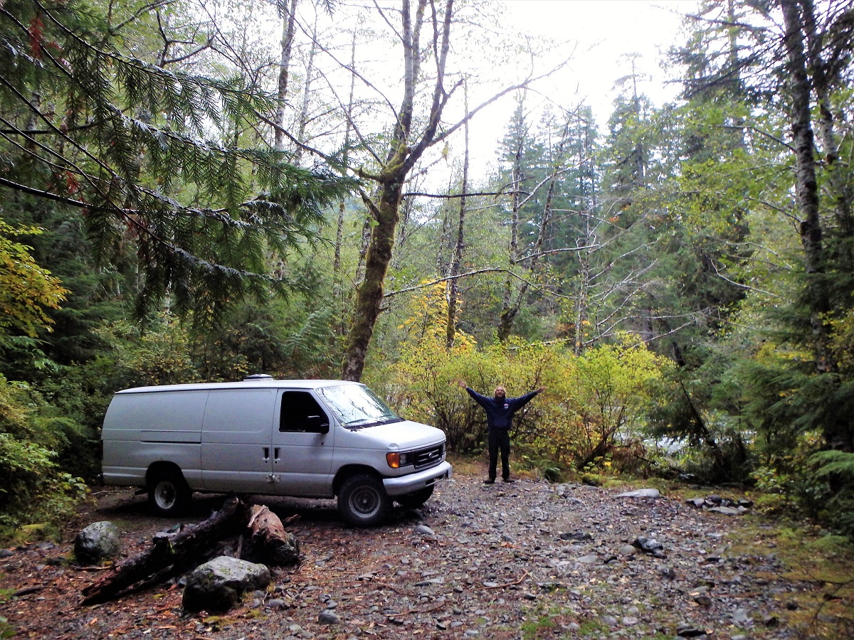 Parked in the Canadian wilderness on Vancouver Island