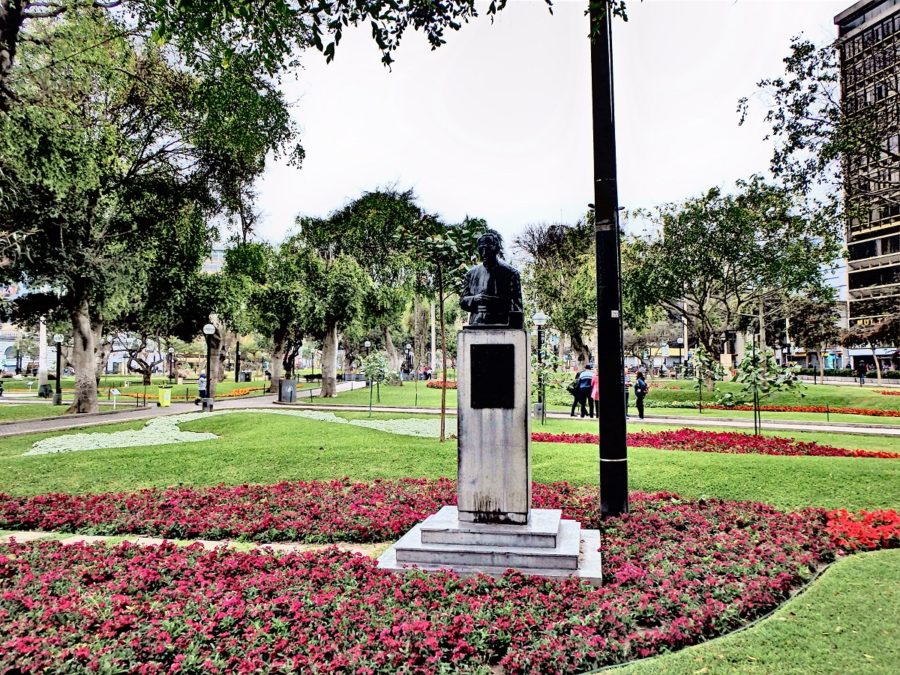 The well-manicured grass and monuments of the park