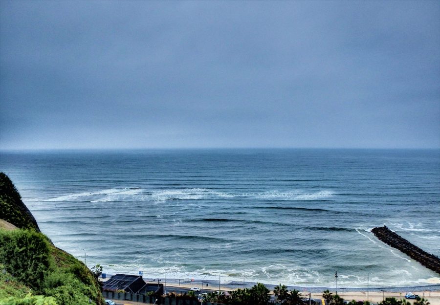 A view of the beach from the cliffs