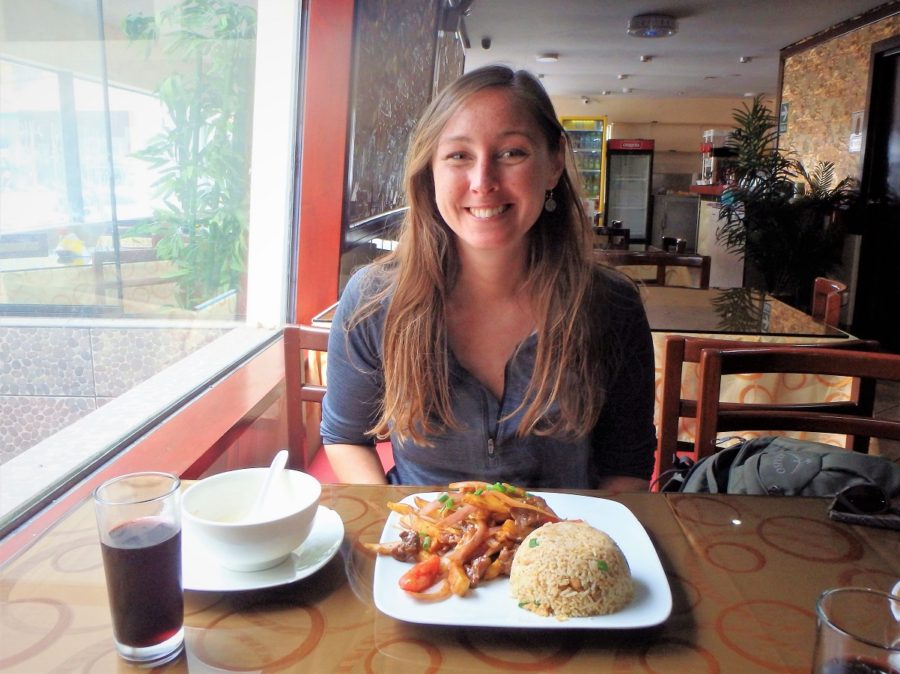 Me looking very happy with my mammoth portion of food in front of me