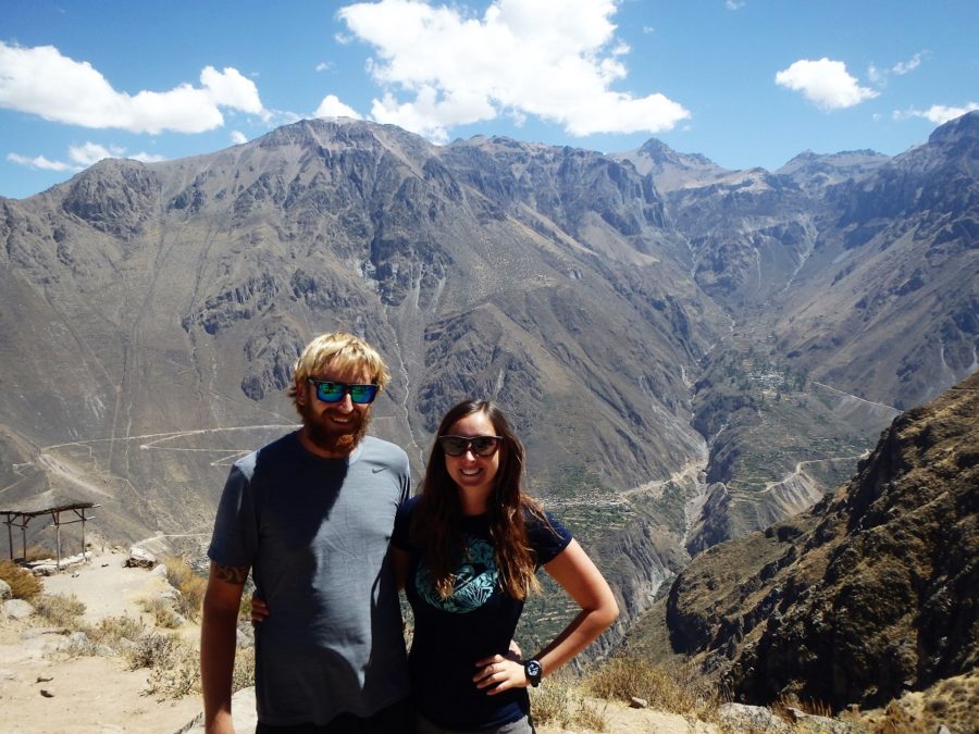 Rhys and I smiling as we begin the trek