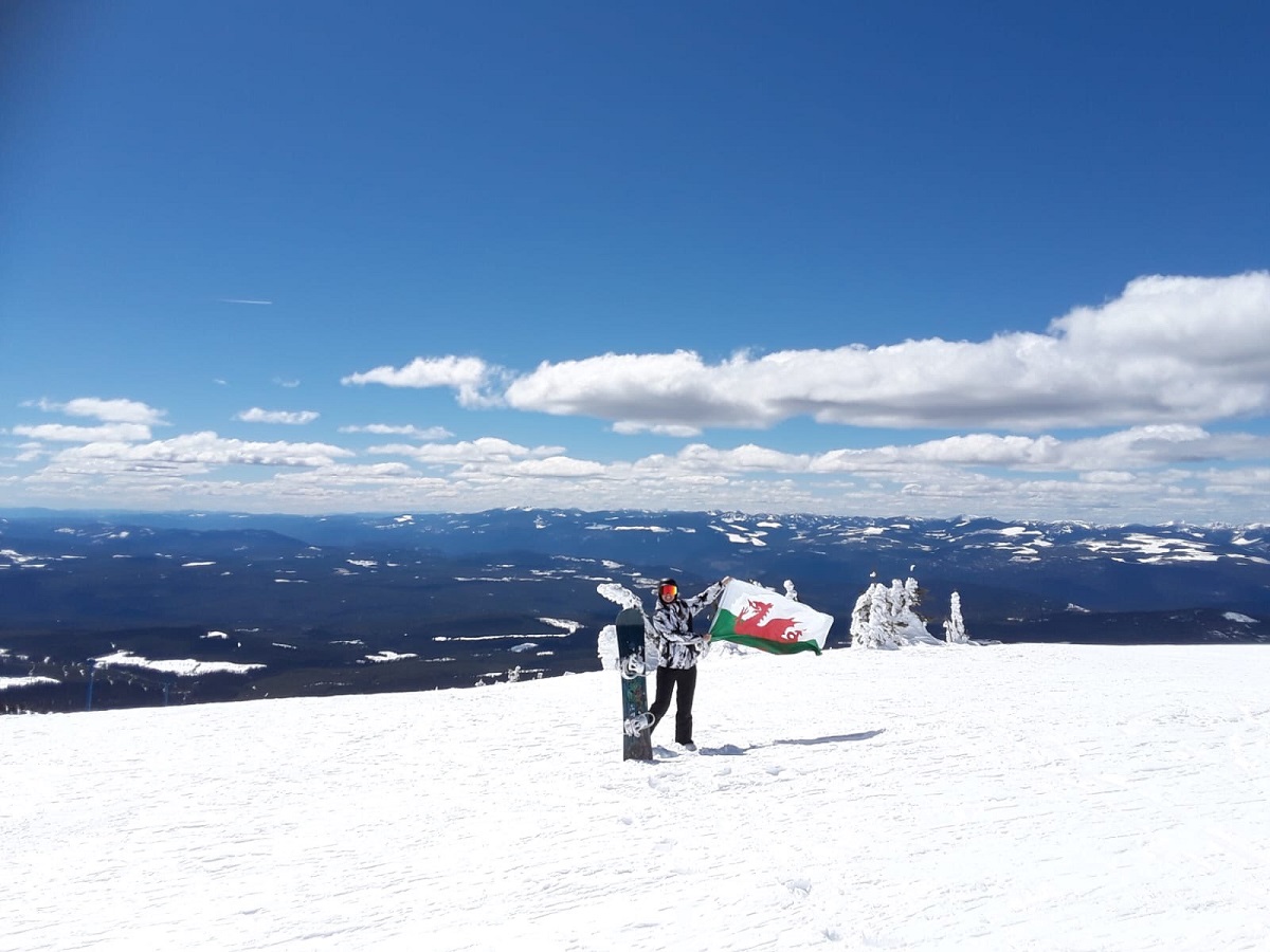 Me flying a Welsh flag from Big White's peak