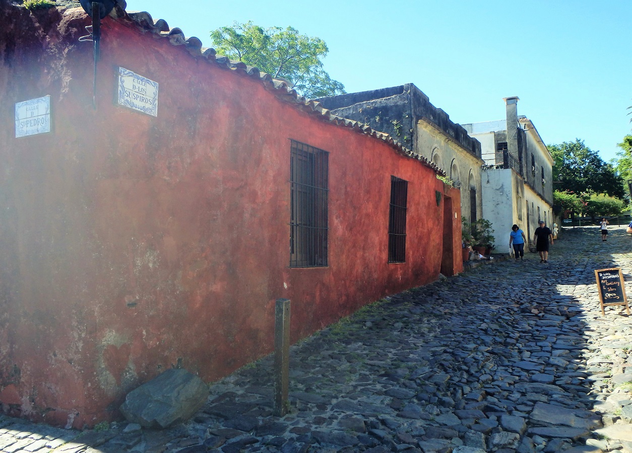 A quaint cobblestone street in Colonia, Uruguay