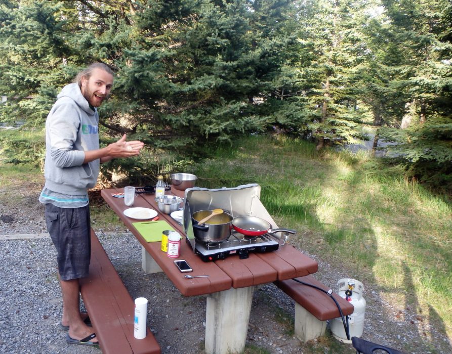 Vanlife, portable gas stove, coleman, cooking, outdoors, alfresco, curry and rotis, banff national park