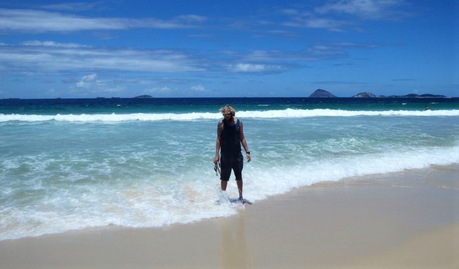 Rhys strolling through the shores of Ipanema