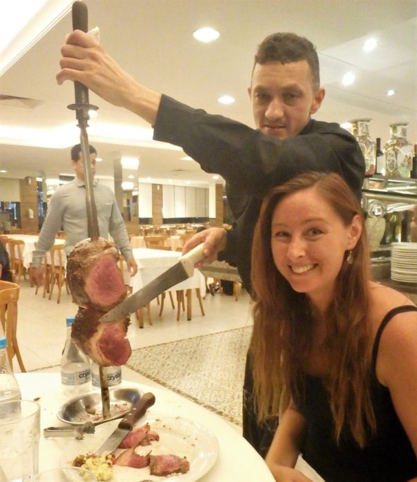 Me being served the delicious Picanha on a skewer; pretty luxurious while backpacking through Rio de Janeiro