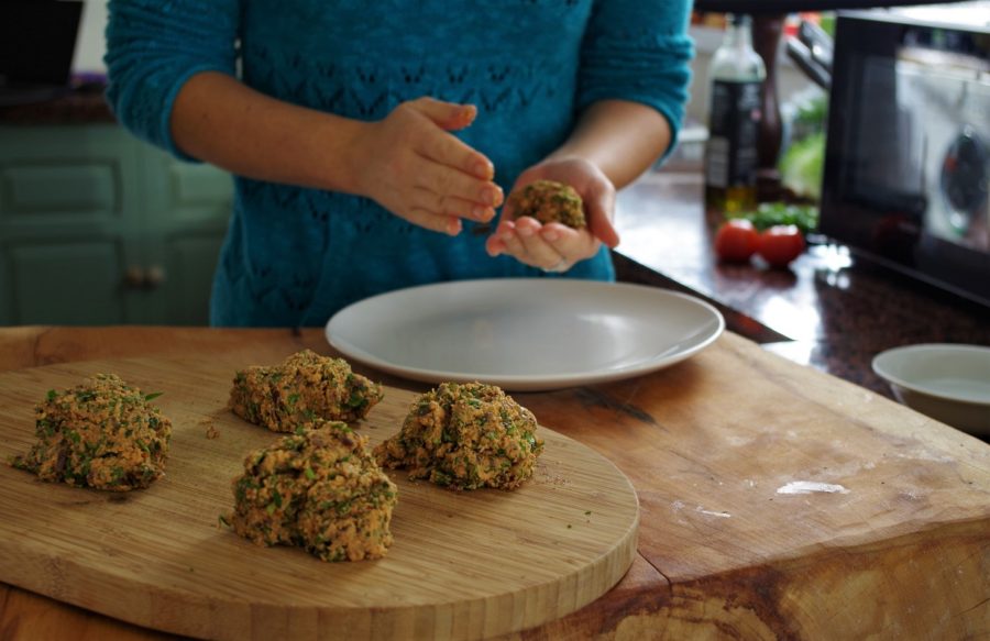 Me shaping the lentil koftas with my hands