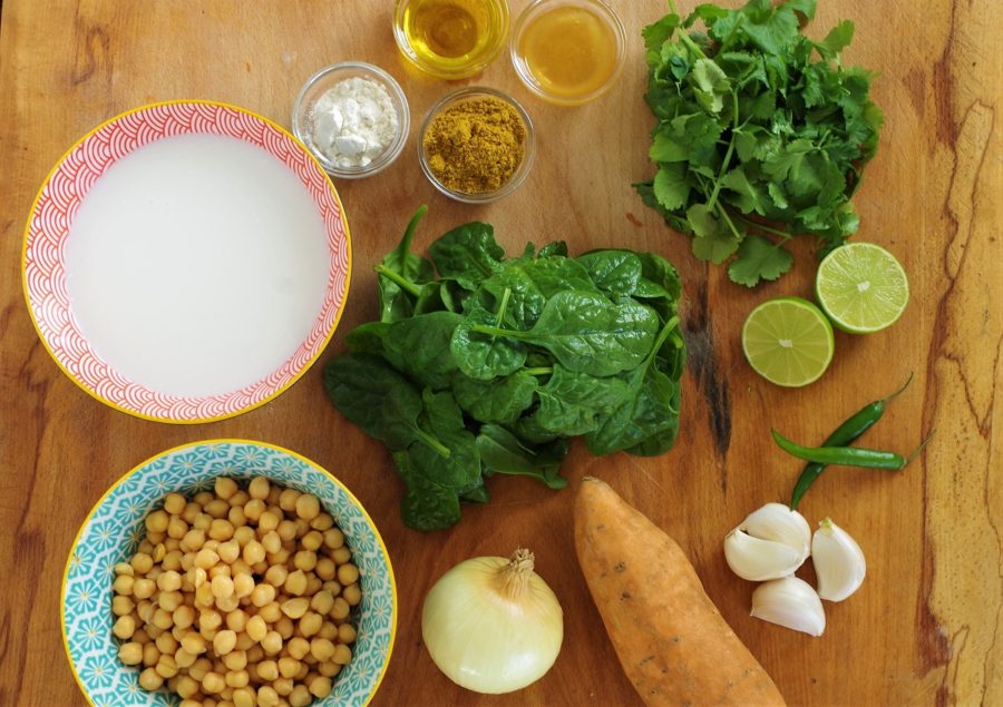 Easy veggie curry ingredients laid out on display