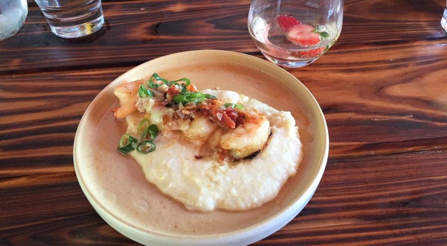 A delicious-looking plate of shrimp and grits