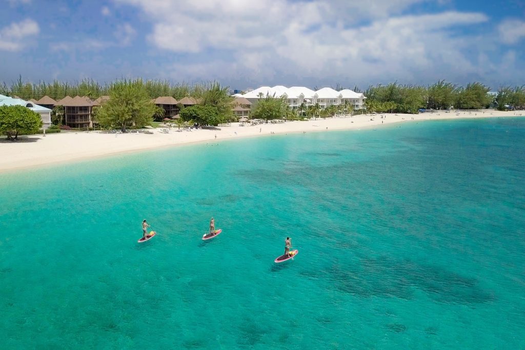 Aerial shot of SUPs along SMB Cayman